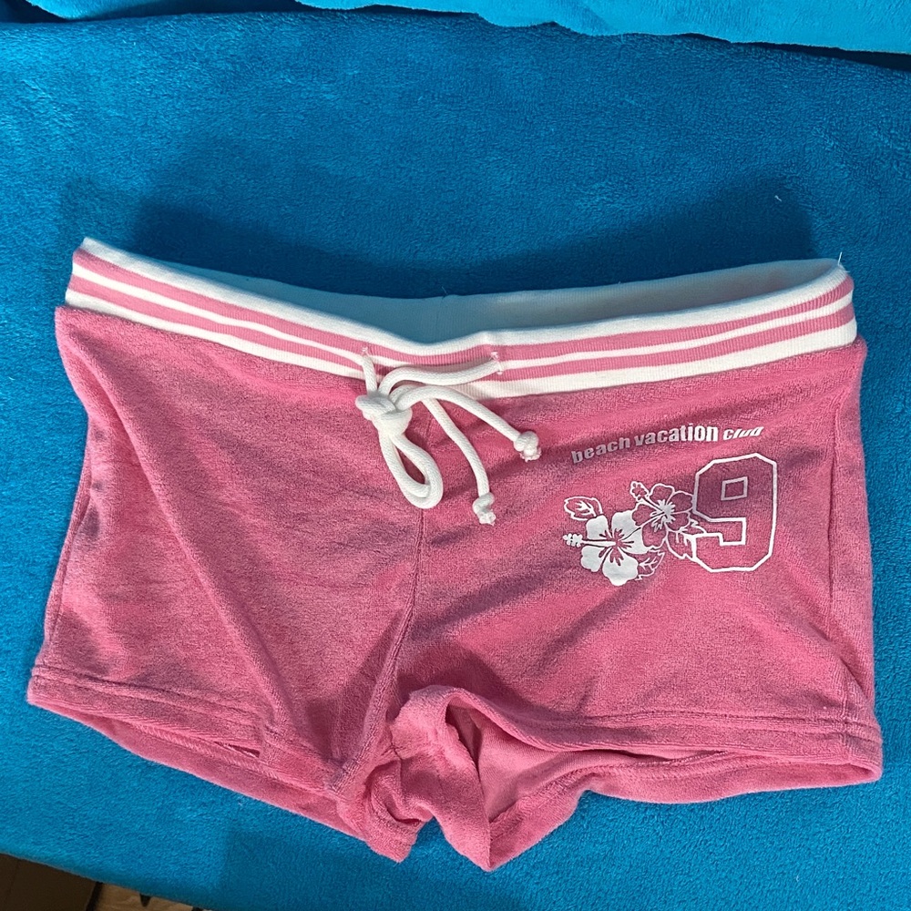 NWOT - Pink Terry Cloth Drawstring Shorts with Floral Graphic